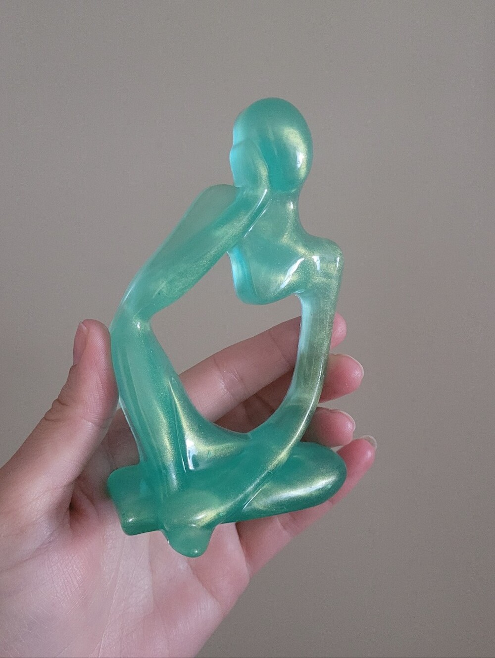 "The Thinker" Hand-poured Original Resin Art Piece, Seafoam Swirl